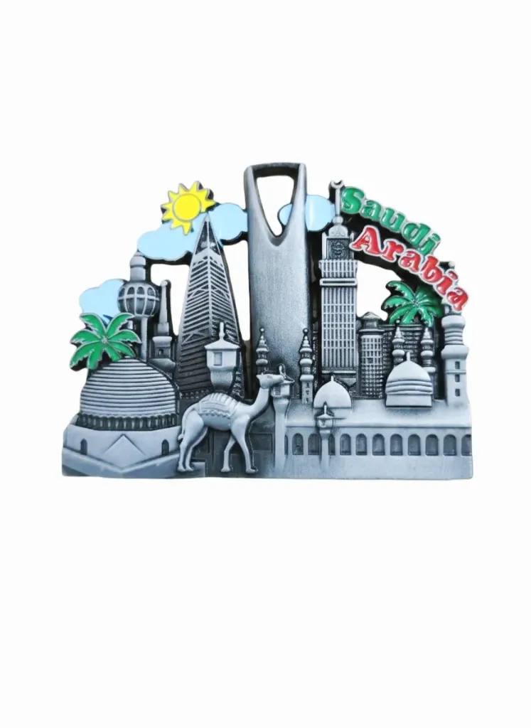 Souvenir Magnet of Saudi Arabia, crafted with a metallic, 3D embossed finish